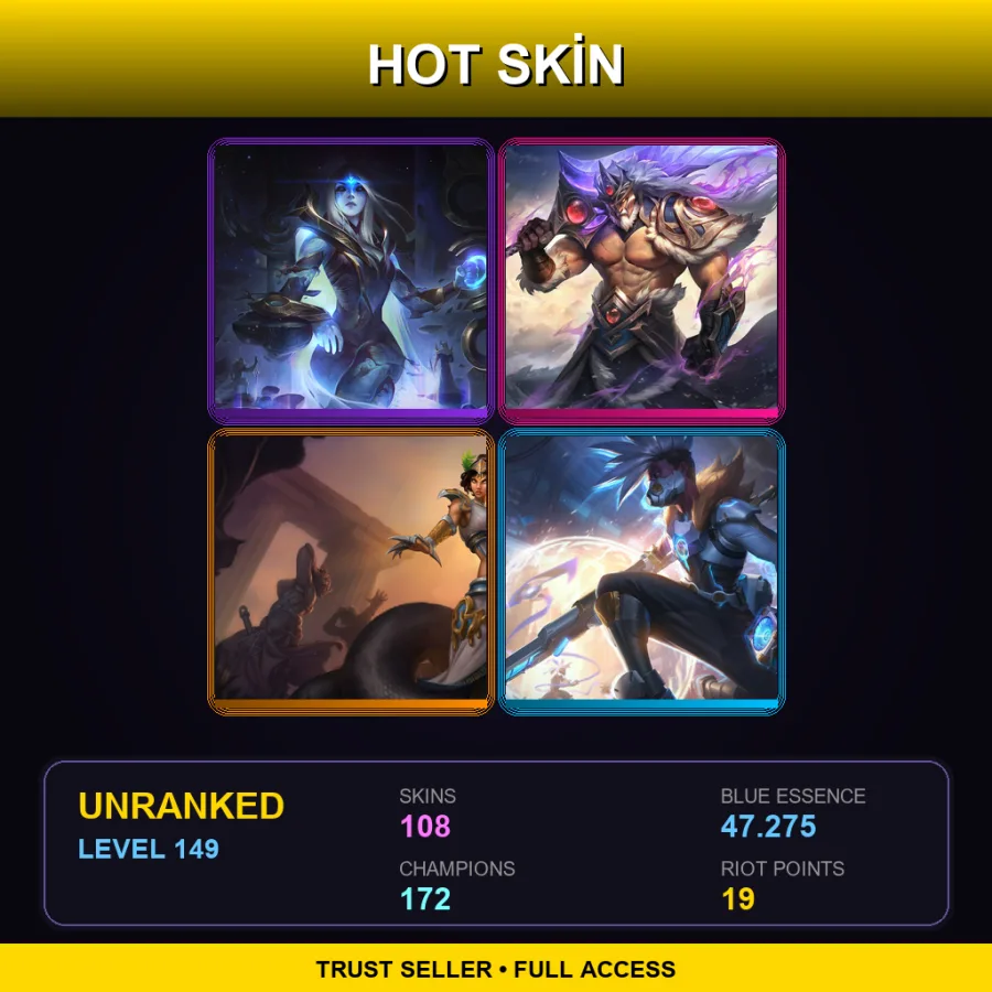 VN | Lv149 | Unranked | 108 Skin | 172 Champ — Arclight Varus