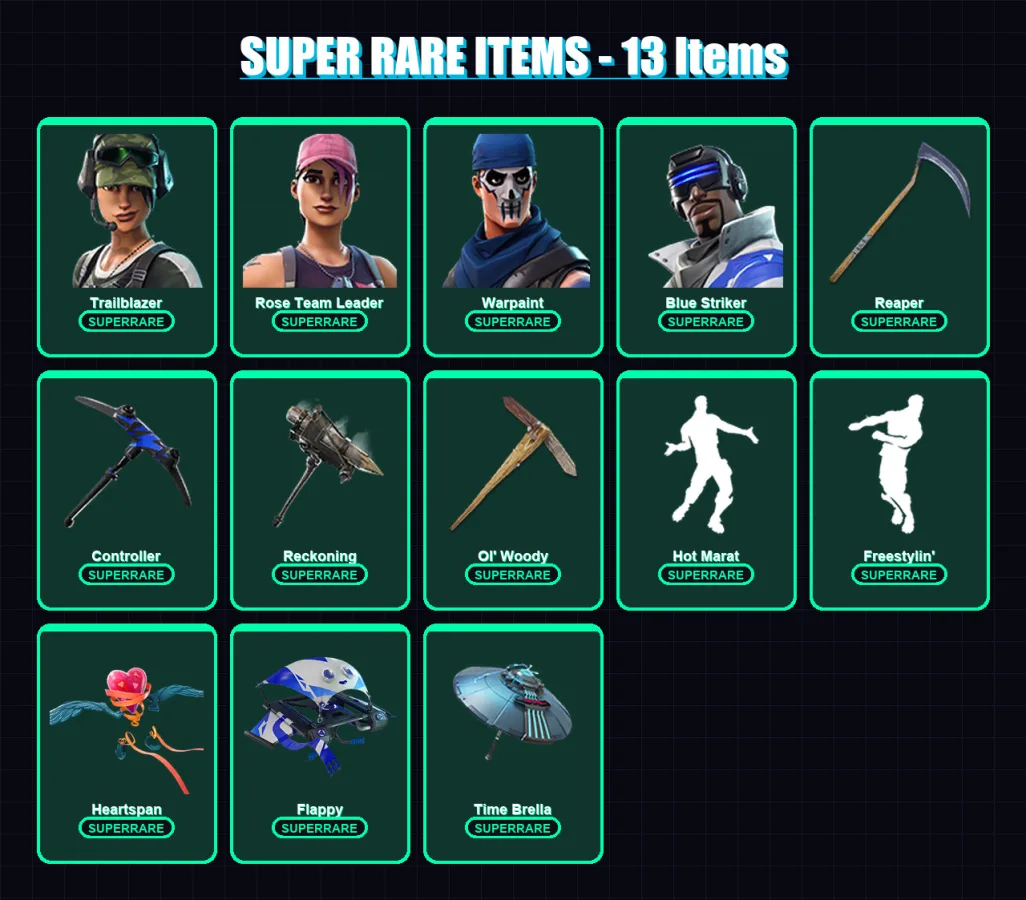 [PC/XBOX] | Trailblazer | Rose Team Leader | Warpaint | Blue Striker | Omegarok | 192 skin | 201 pickaxe | 186 emote | 162 glider | Lv2126
