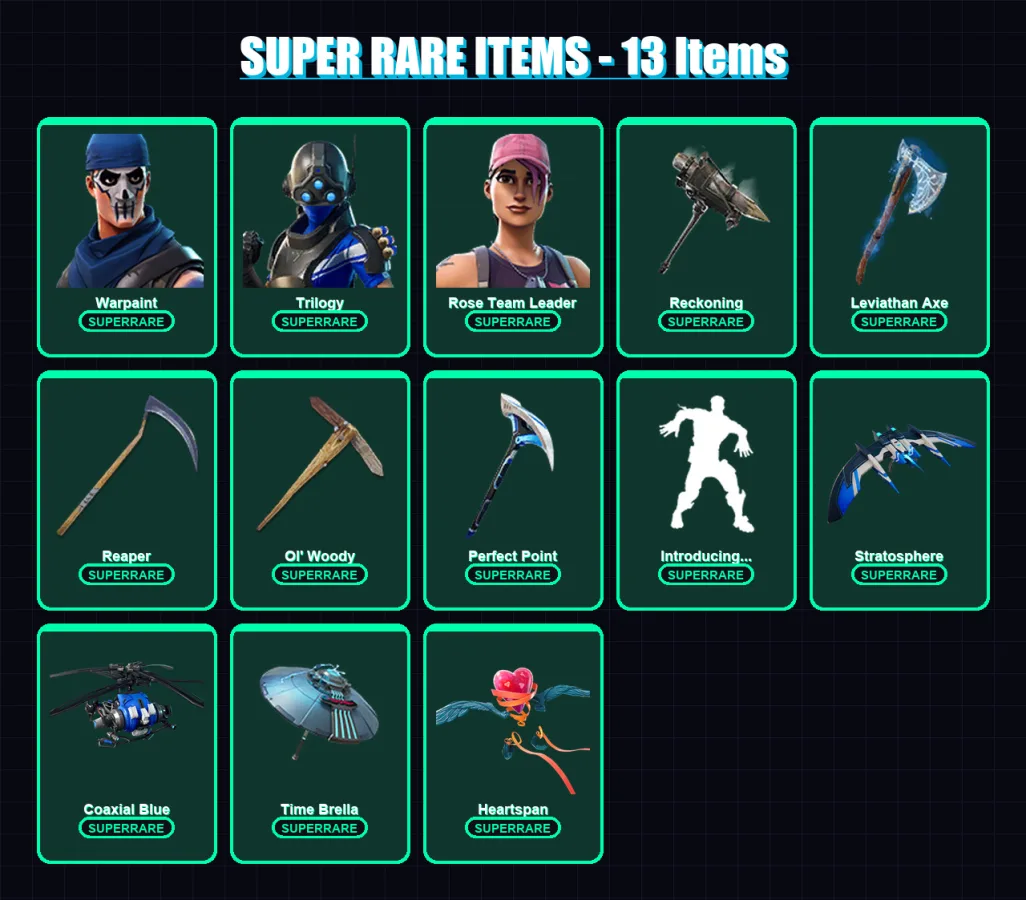 [PC/XBOX] | Warpaint | Trilogy | Rose Team Leader | Red Knight | Deadpool | 100 skin | 119 pickaxe | 90 emote | 99 glider | Lv1489
