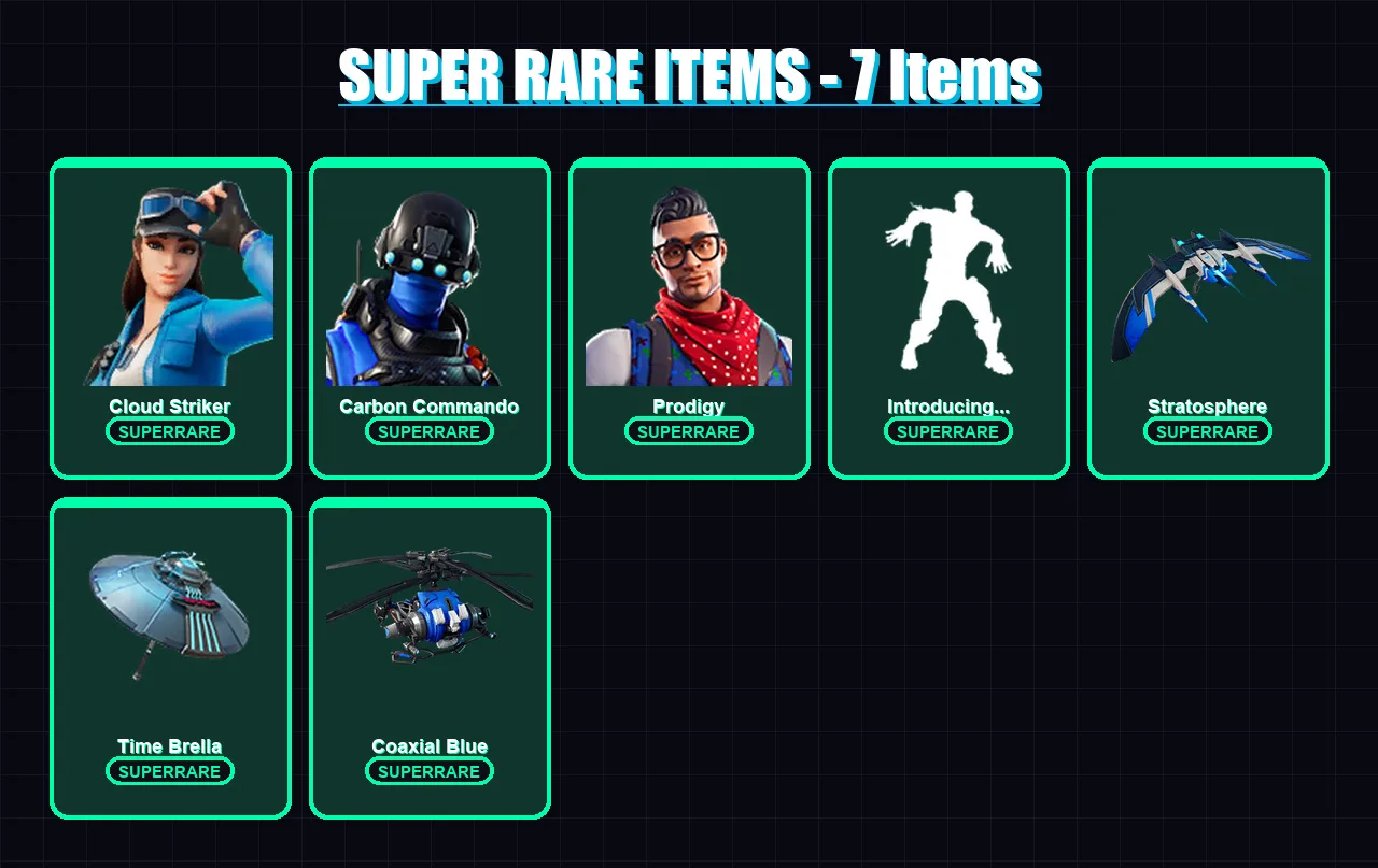 [PS4/PS5/XBOX/PC] | Cloud Striker | Carbon Commando | Prodigy | The Guardian | The Voidblade | 10 skin | 27 pickaxe | 33 emote | 38 glider | Lv664