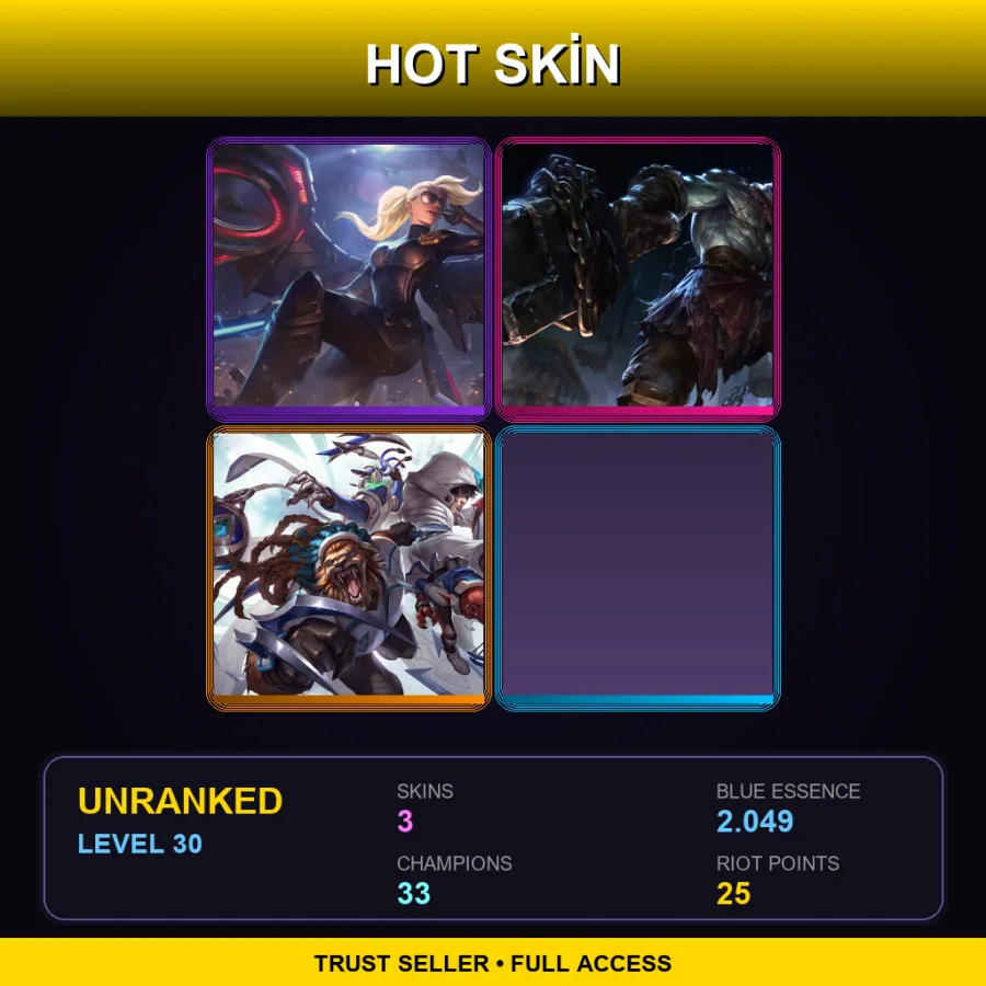 EUNE | Lv30 | Unranked | 3 Skin | 33 Champ — LoL account