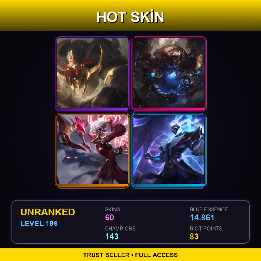 TR | Lv196 | Unranked | 60 Skin | 143 Champ — LoL account