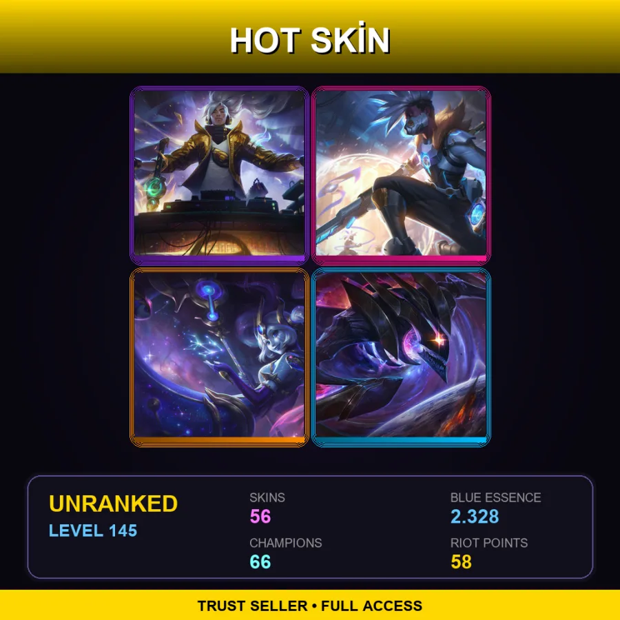 LAN | Lv145 | Unranked | 56 Skin | 66 Champ — LoL account