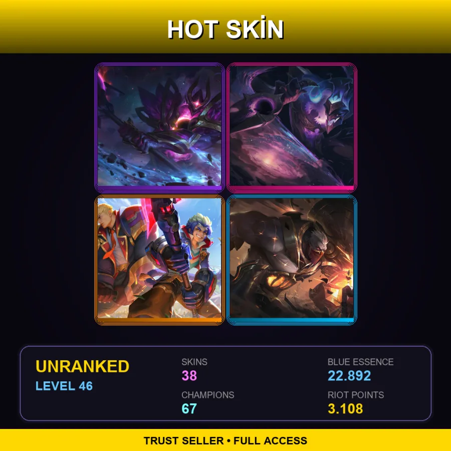 ME | Lv46 | Unranked | 38 Skin | 67 Champ — LoL account