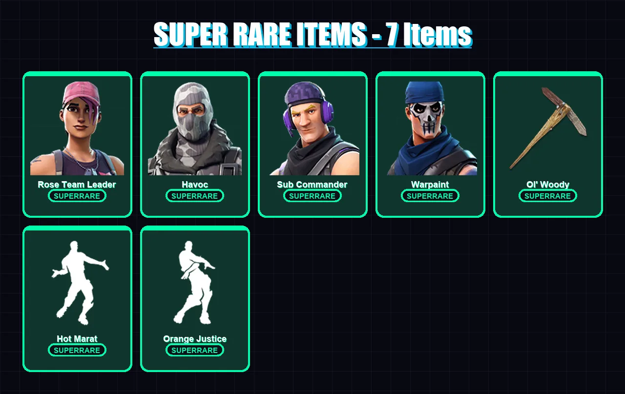 [PS4/PS5/XBOX/PC] | Rose Team Leader | Havoc | Sub Commander | Warpaint | Valor | 59 skin | 55 pickaxe | 58 emote | 56 glider | Lv1057