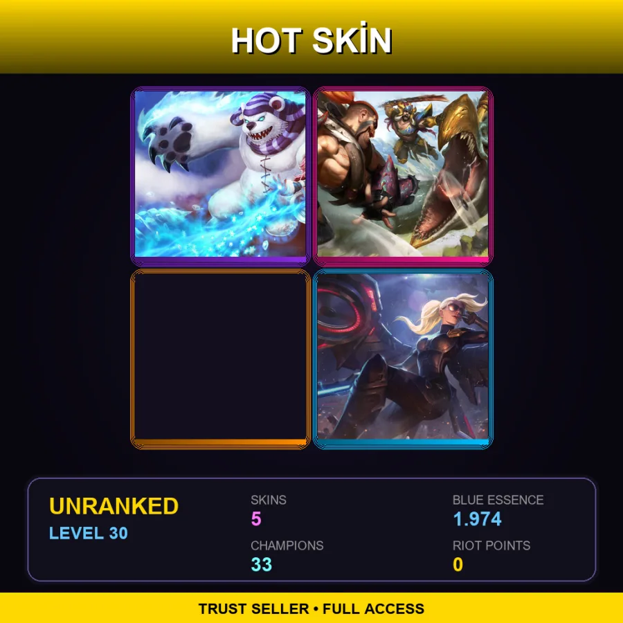 LAN | Lv30 | Unranked | 5 Skin | 33 Champ — LoL account