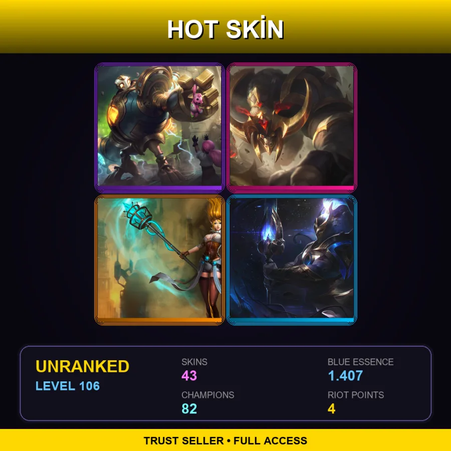 LAS | Lv106 | Unranked | 43 Skin | 82 Champ — LoL account