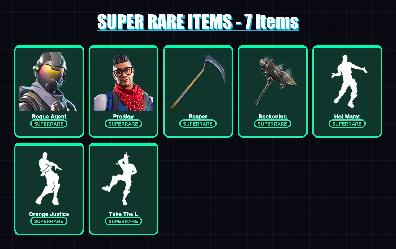 [PC/XBOX] | Rogue Agent | Prodigy | Omega | Frozen Raven | Valor | 44 skin | 36 pickaxe | 47 emote | 40 glider | Lv658