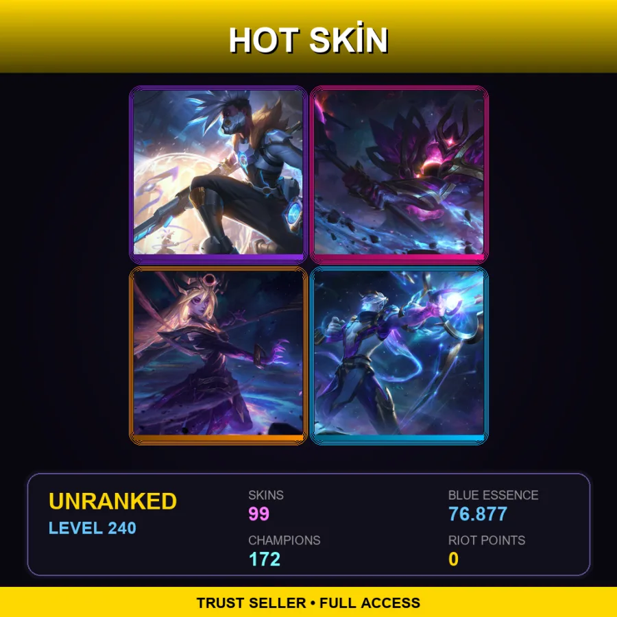 VN | Lv240 | Unranked | 99 Skin | 172 Champ