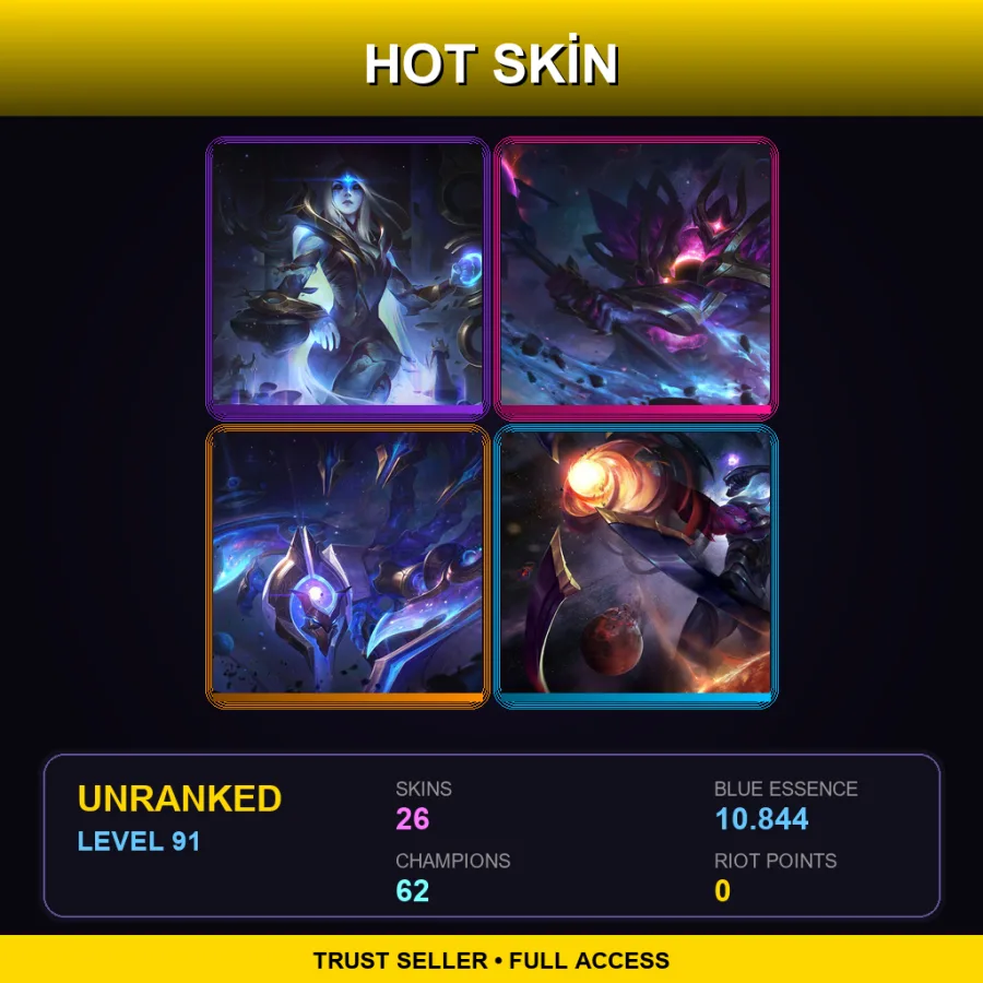 LAS | Lv91 | Unranked | 26 Skin | 62 Champ — LoL account