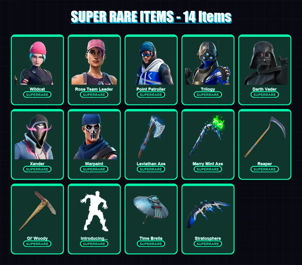 [PC] | Wildcat | Rose Team Leader | Point Patroller | Trilogy | Darth Vader | 302 skin | 337 pickaxe | 275 emote | 247 glider | Lv5100
