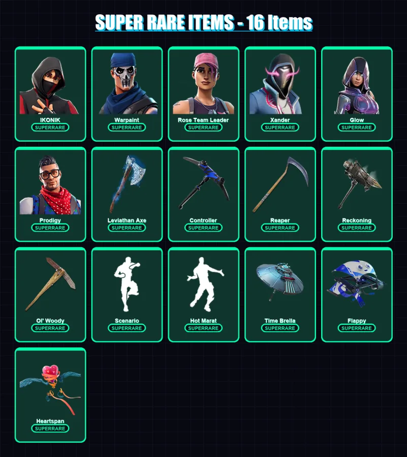 [PC/XBOX] | IKONIK | Warpaint | Rose Team Leader | Xander | Glow | 139 skin | 183 pickaxe | 136 emote | 161 glider | Lv2883