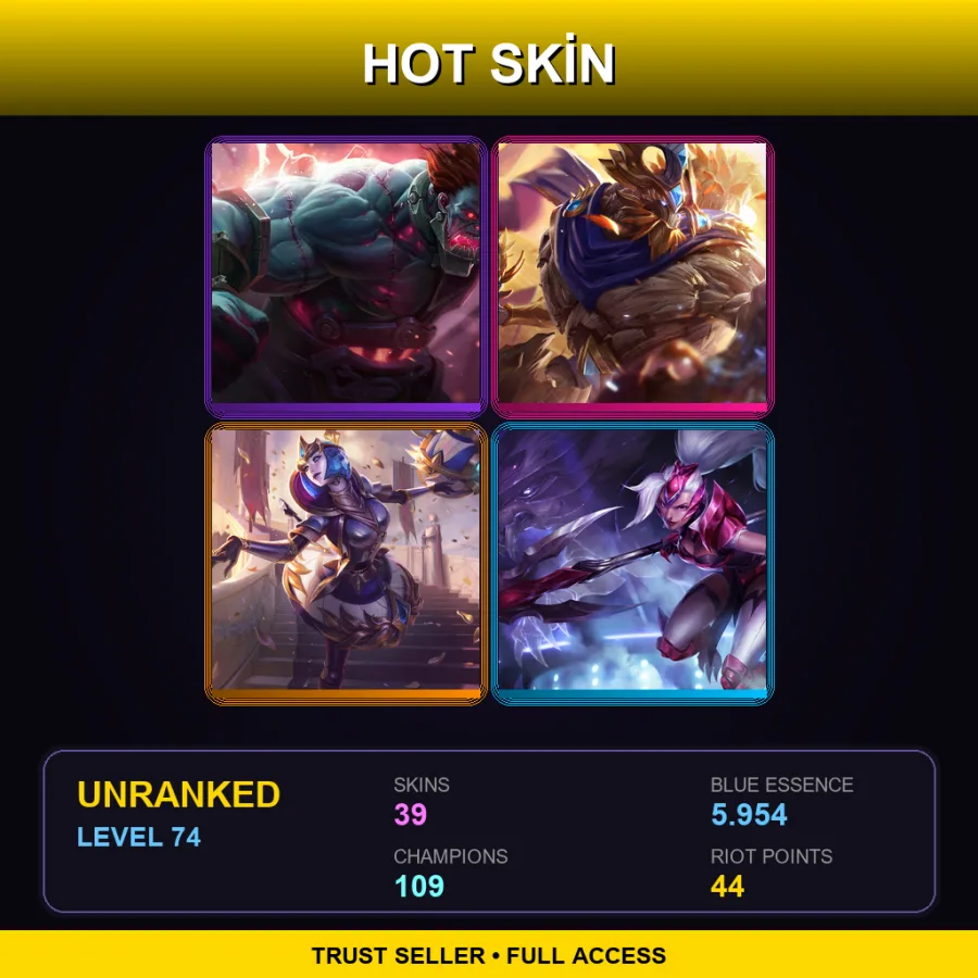 SG | Lv74 | Unranked | 39 Skin | 109 Champ — LoL account