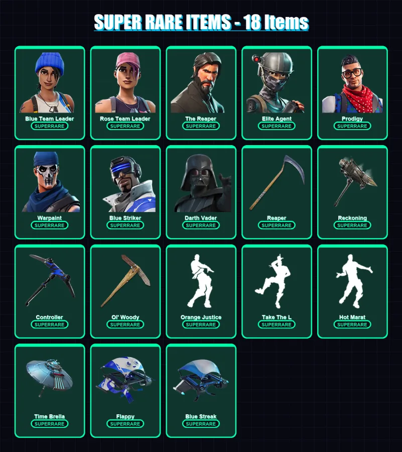 [PC/XBOX] | Blue Team Leader | Rose Team Leader | The Reaper | Elite Agent | Prodigy | 186 skin | 168 pickaxe | 144 emote | 158 glider | Lv2420