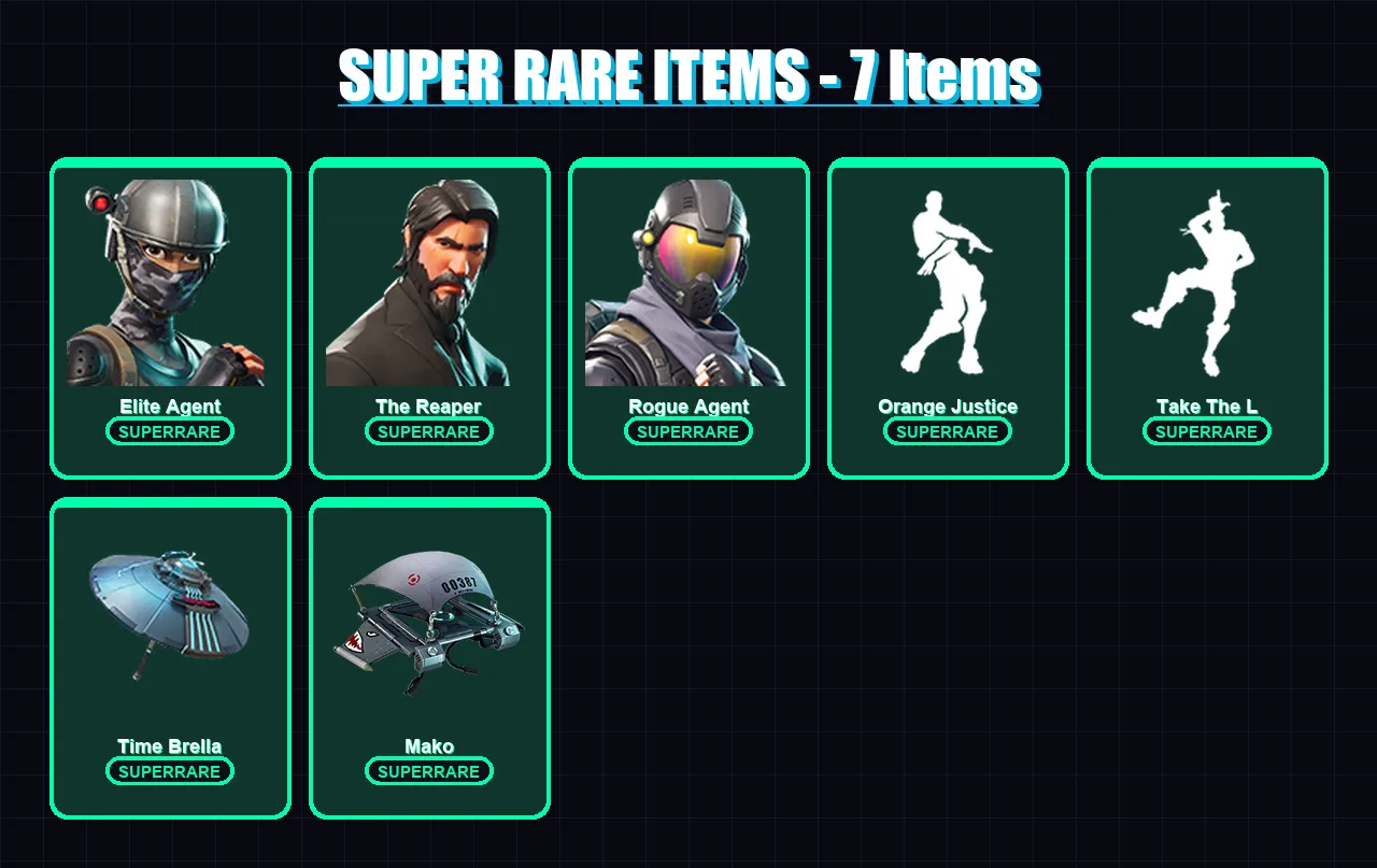 [PC/XBOX/PSN] | Elite Agent | The Reaper | Rogue Agent | Blackheart | Drift | 30 skin | 36 pickaxe | 54 emote | 49 glider | Lv812