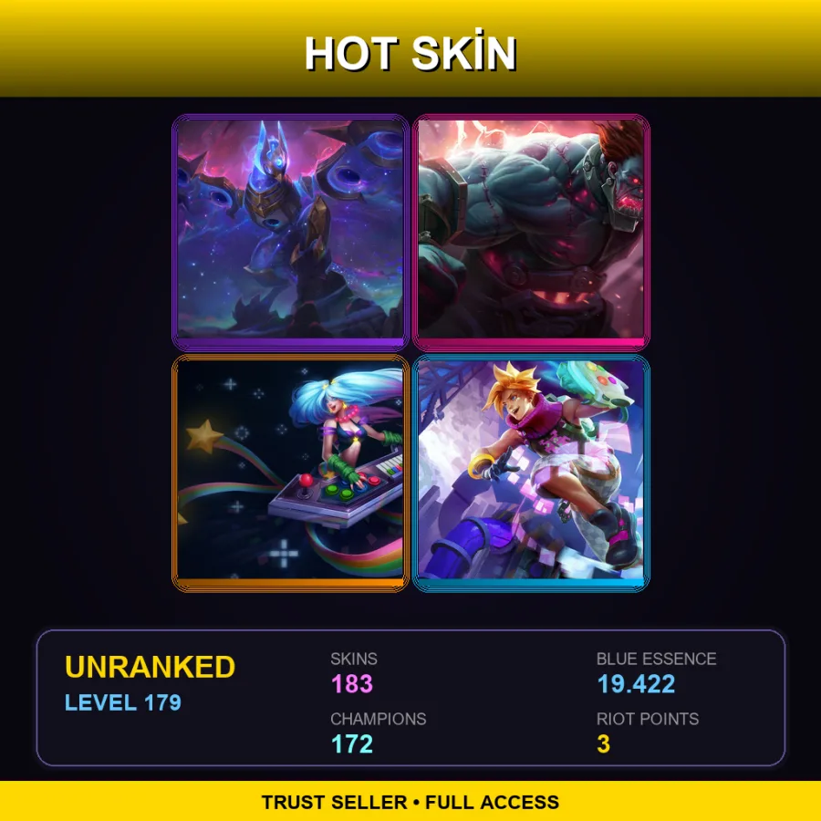 TW | Lv179 | Unranked | 183 Skin | 172 Champ — LoL account
