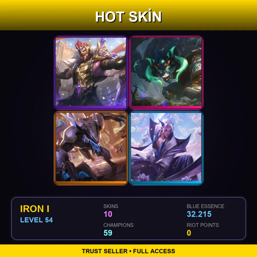 SG | Lv54 | Iron I | 10 Skin | 59 Champ — LoL account