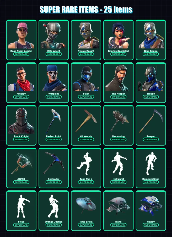 [PC] | Rose Team Leader | Elite Agent | Royale Knight | Sparkle Specialist | Blue Squire | 148 skin | 148 pickaxe | 146 emote | 146 glider | Lv2508 — Fortnite account