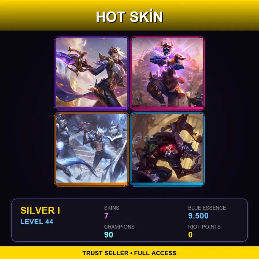 EUW | Lv44 | Silver I | 7 Skin | 90 Champ — LoL account