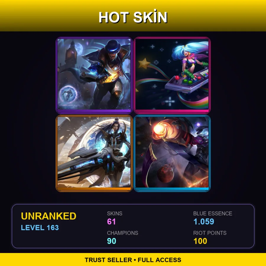 LAN | Lv163 | Unranked | 61 Skin | 90 Champ — LoL account