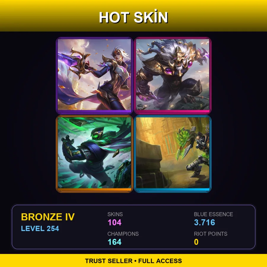 EUW | Lv254 | Bronze IV | 104 Skin | 164 Champ