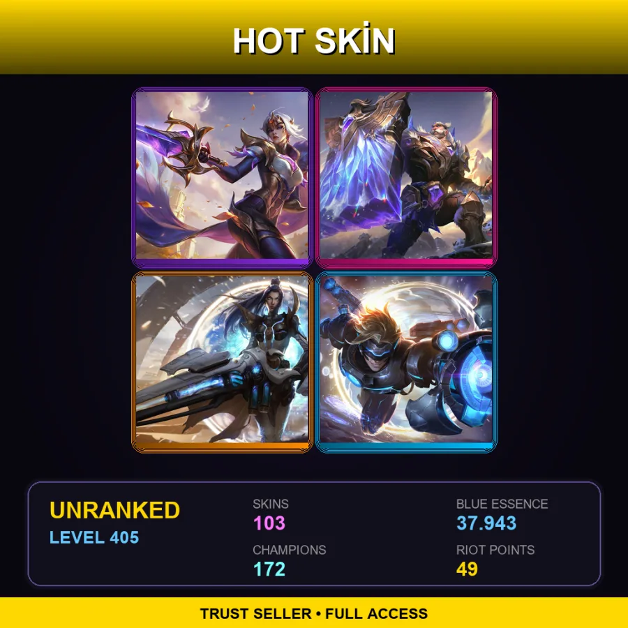 LAS | Lv405 | Unranked | 103 Skin | 172 Champ — LoL account