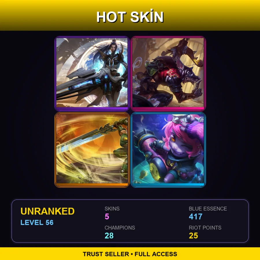 LAN | Lv56 | Unranked | 5 Skin | 28 Champ — LoL account