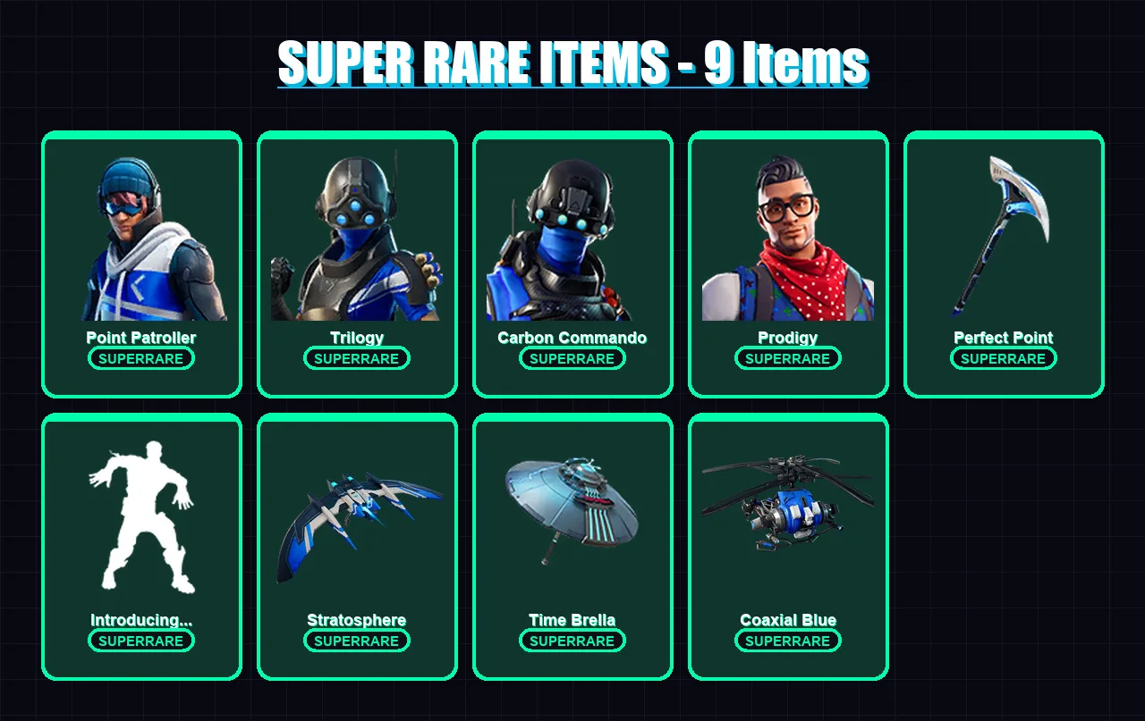 [PS4/PS5/XBOX/PC] | Point Patroller | Trilogy | Carbon Commando | Prodigy | Omegarok | 42 skin | 53 pickaxe | 53 emote | 61 glider | Lv919