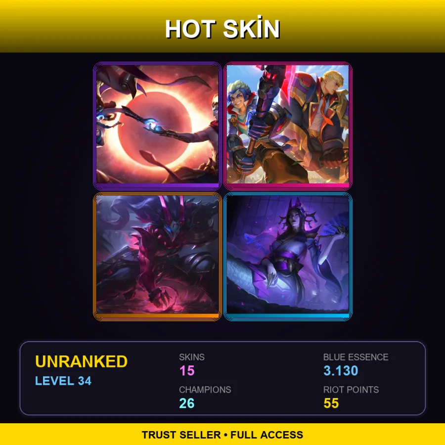 RU | Cosmic Dawn Rakan | Battle Academia Garen | Blood Moon Tryndamere | Spirit Blossom Cassiopeia | 15 Skin | 26 Champ | Lv34