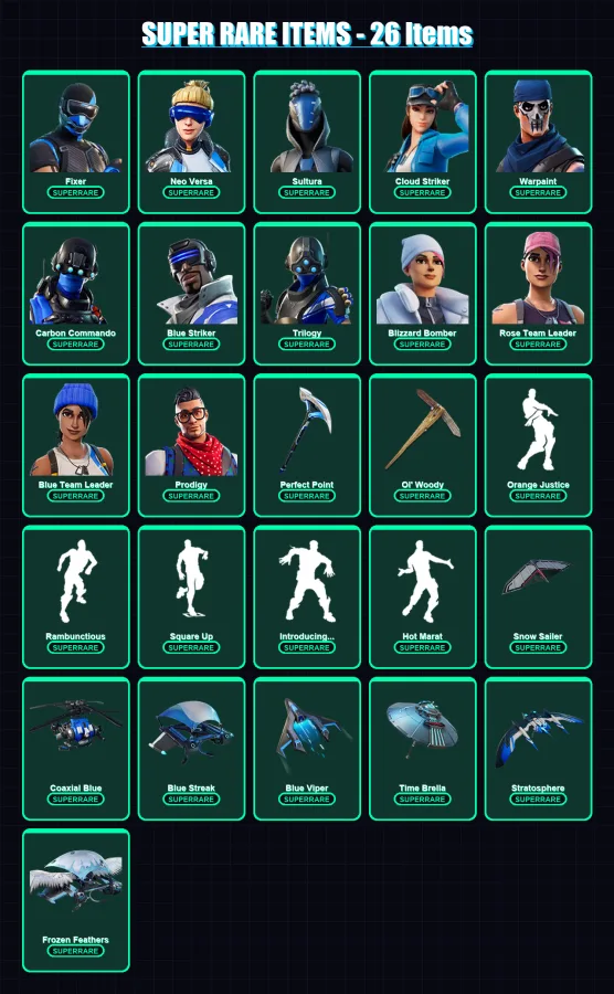 [PS4/PS5/XBOX/PC] | Fixer | Neo Versa | Sultura | Cloud Striker | Warpaint | 177 skin | 208 pickaxe | 186 emote | 168 glider | Lv1684