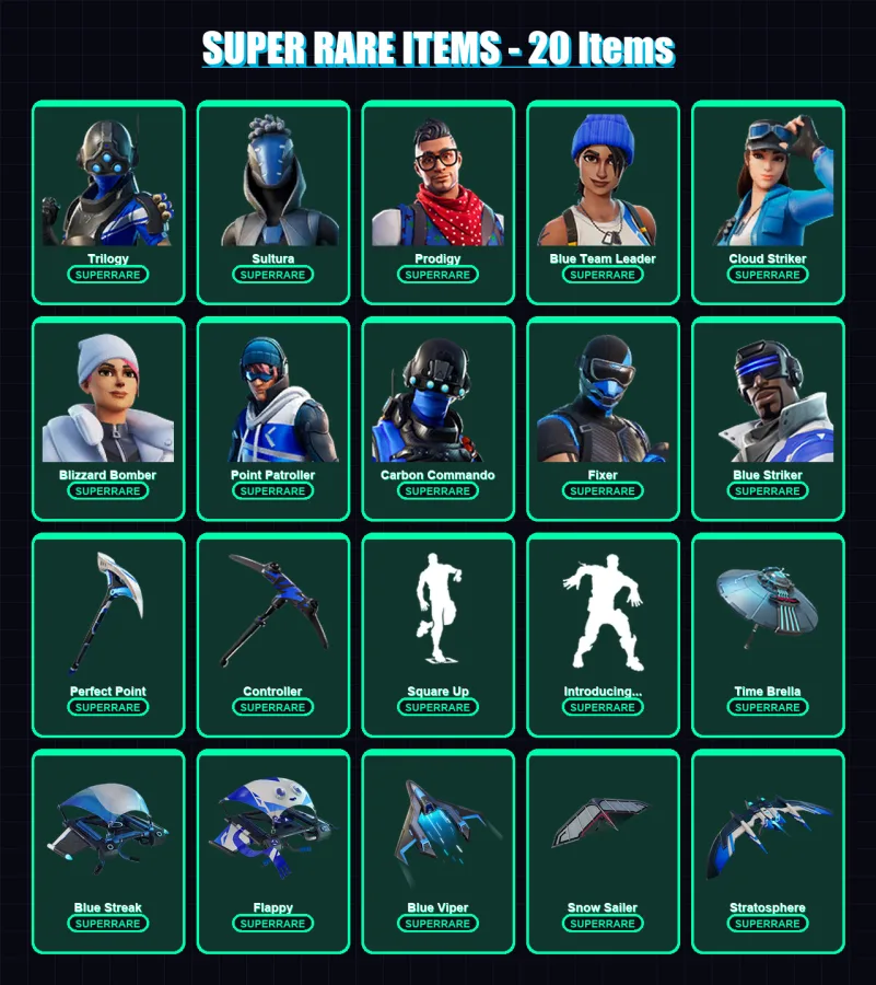 [PC/XBOX] | Trilogy | Sultura | Prodigy | Blue Team Leader | Cloud Striker | 116 skin | 132 pickaxe | 109 emote | 118 glider | Lv1810 — Fortnite account