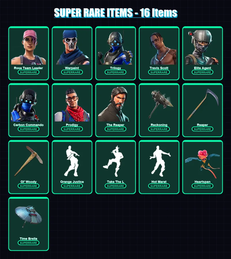 [PS4/PS5/XBOX/PC] | Rose Team Leader | Warpaint | Trilogy | Travis Scott | Elite Agent | 184 skin | 198 pickaxe | 170 emote | 165 glider | Lv2221