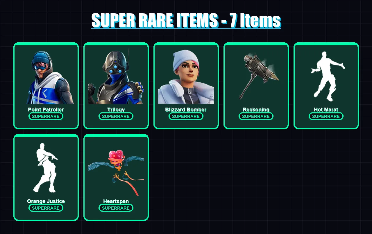 [PS4/PS5/PC] | Point Patroller | Trilogy | Blizzard Bomber | Sentinel | Calamity | 59 skin | 67 pickaxe | 75 emote | 67 glider | Lv1125