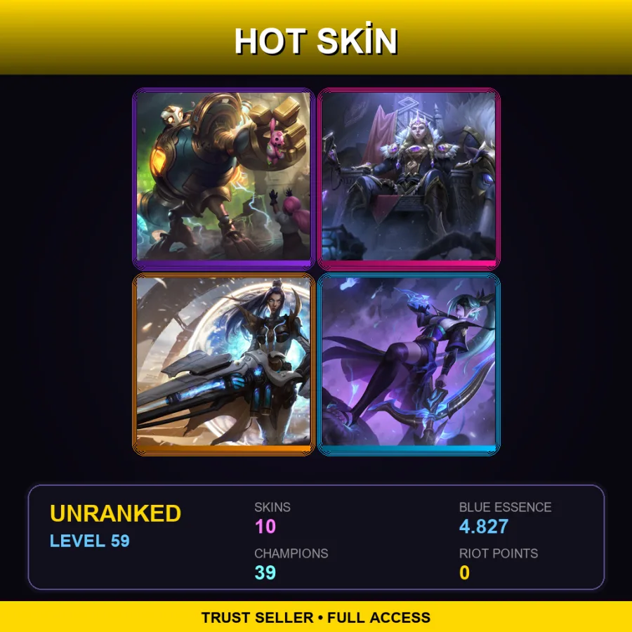LAS | Lv59 | Unranked | 10 Skin | 39 Champ — LoL account
