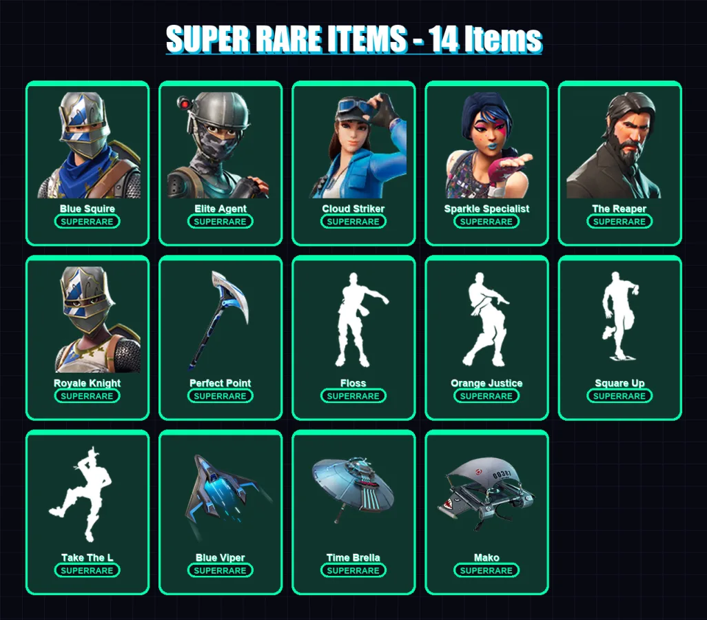 [PS4/PS5/XBOX/PC] | Blue Squire | Elite Agent | Cloud Striker | Sparkle Specialist | The Reaper | 72 skin | 86 pickaxe | 81 emote | 98 glider | Lv17 — Game account