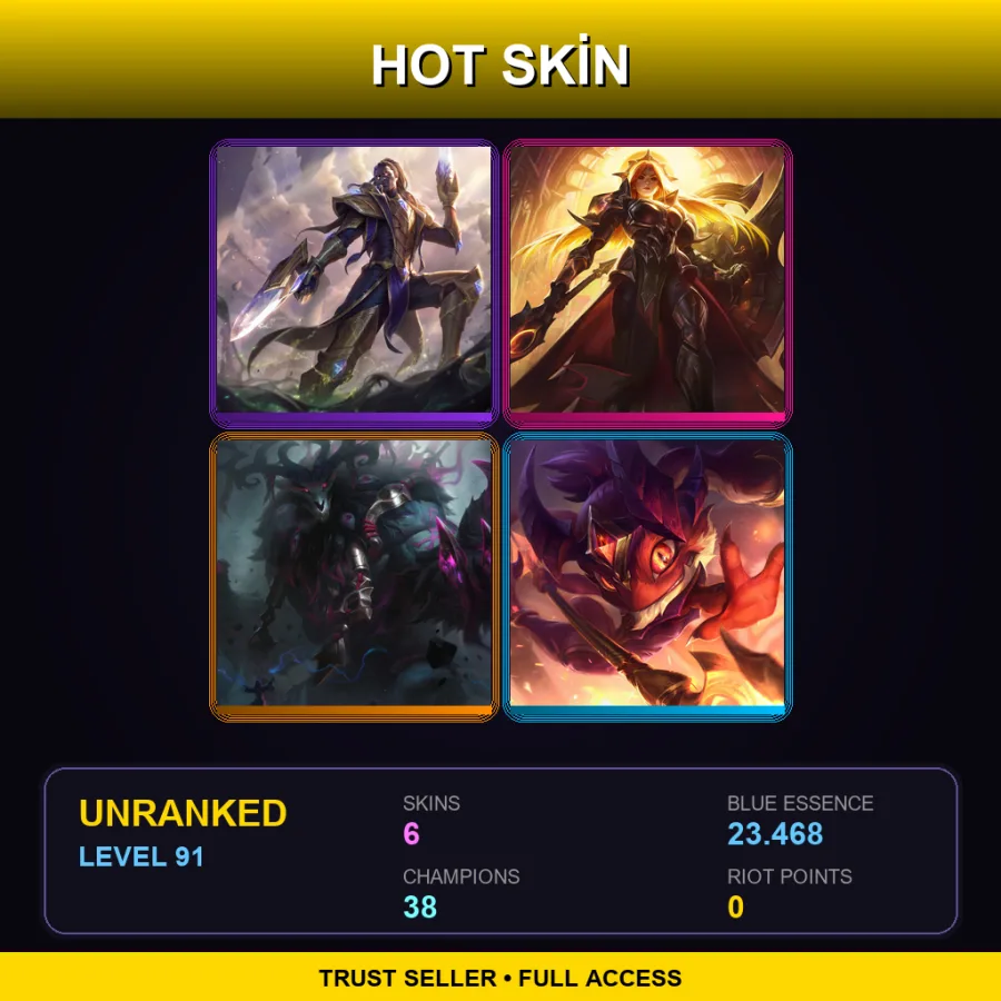 LAS | Lv91 | Unranked | 6 Skin | 38 Champ — LoL account