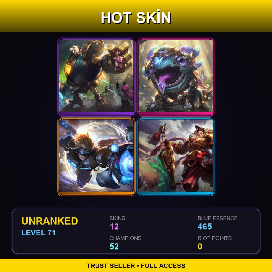 TR | Lv71 | Unranked | 12 Skin | 52 Champ