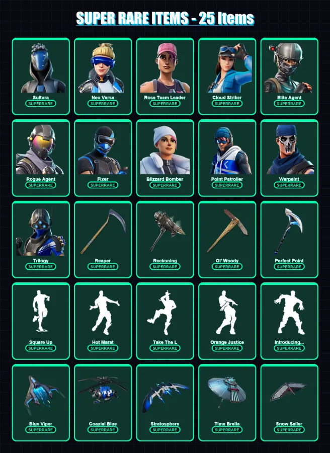 [PC/XBOX] | Sultura | Neo Versa | Rose Team Leader | Cloud Striker | Elite Agent | 241 skin | 222 pickaxe | 227 emote | 189 glider | Lv2552