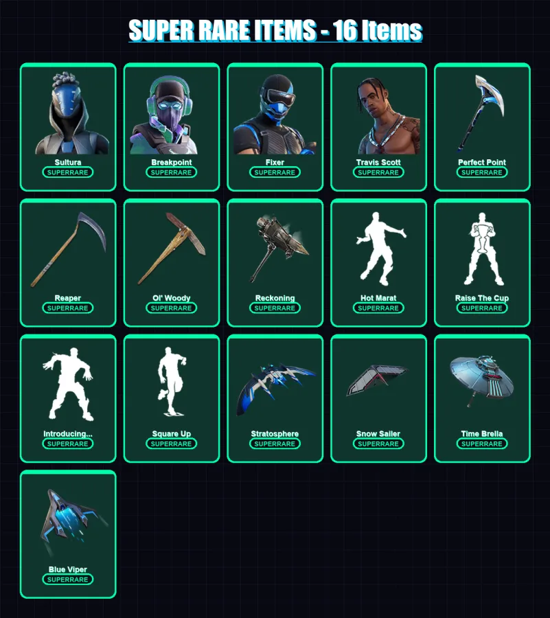 [PS4/PS5/XBOX/PC] | Sultura | Breakpoint | Fixer | Travis Scott | Midas | 170 skin | 158 pickaxe | 129 emote | 139 glider | Lv1792