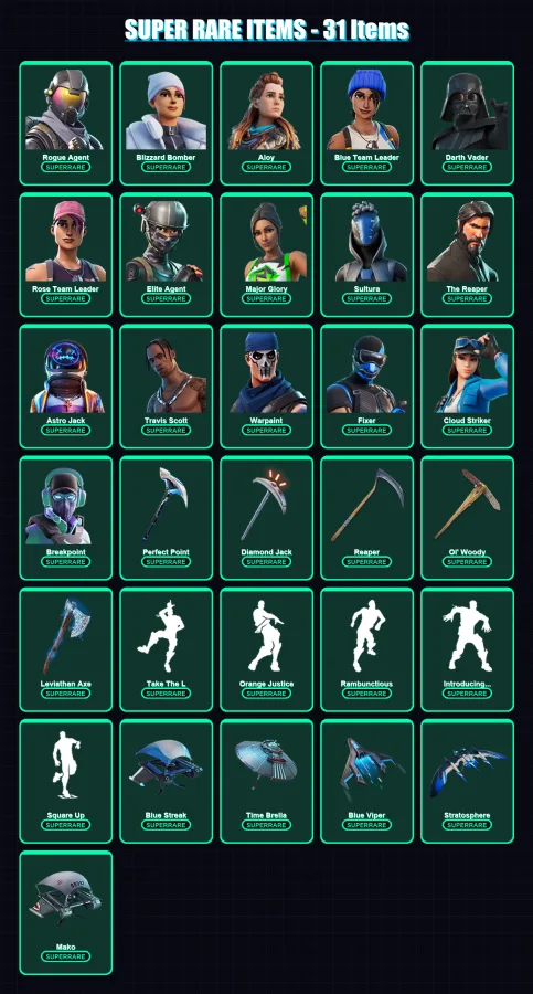 [PC/XBOX/PSN] | Rogue Agent | Blizzard Bomber | Aloy | Blue Team Leader | Darth Vader | 223 skin | 200 pickaxe | 154 emote | 154 glider | Lv2350 — Fortnite account