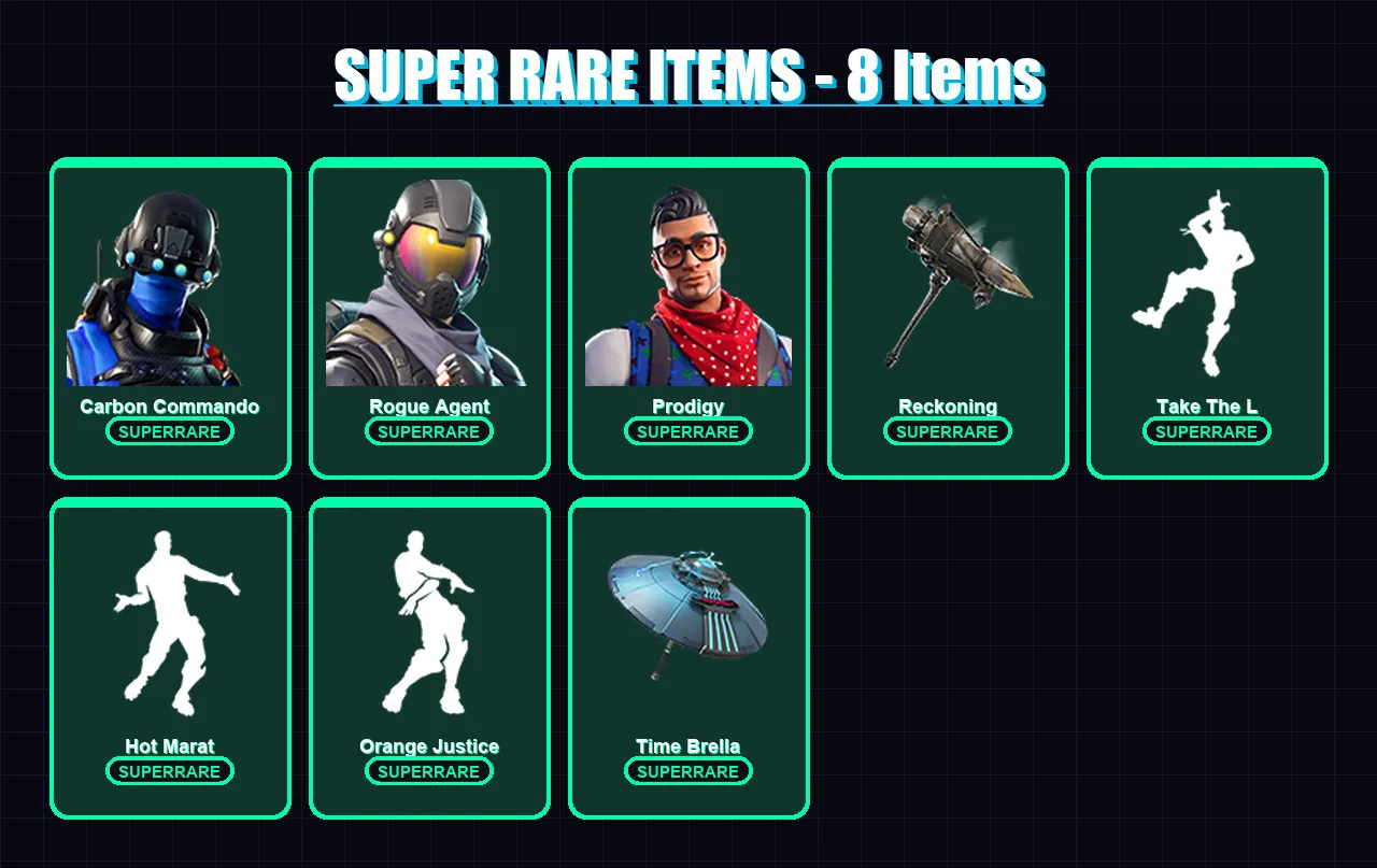 [PS4/PS5/XBOX/PC] | Carbon Commando | Rogue Agent | Prodigy | Drift | Catalyst | 62 skin | 90 pickaxe | 87 emote | 88 glider | Lv1277