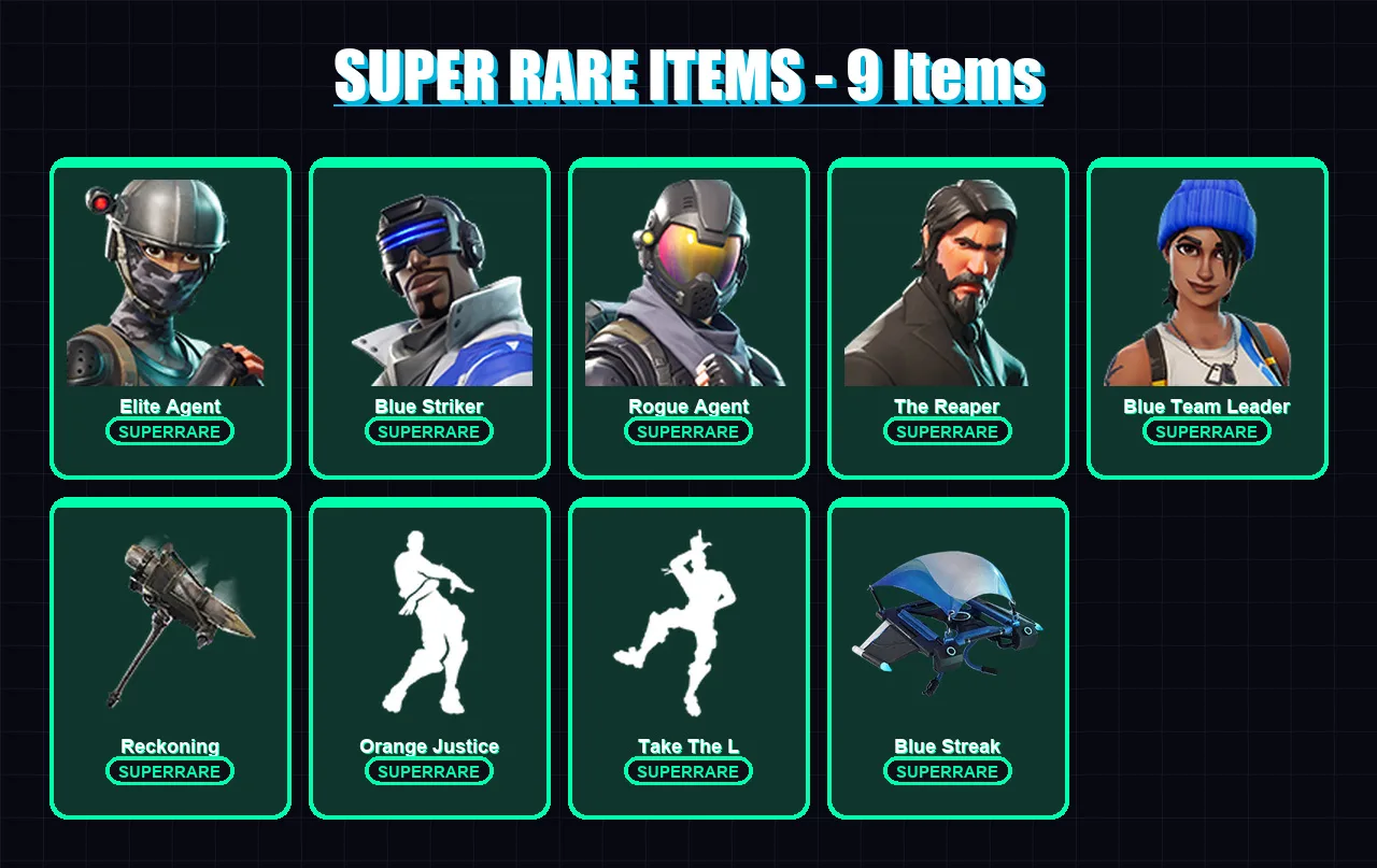 [PS4/PS5/XBOX/PC] | Elite Agent | Blue Striker | Rogue Agent | The Reaper | Blue Team Leader | 50 skin | 42 pickaxe | 44 emote | 46 glider | Lv644 — Fortnite account