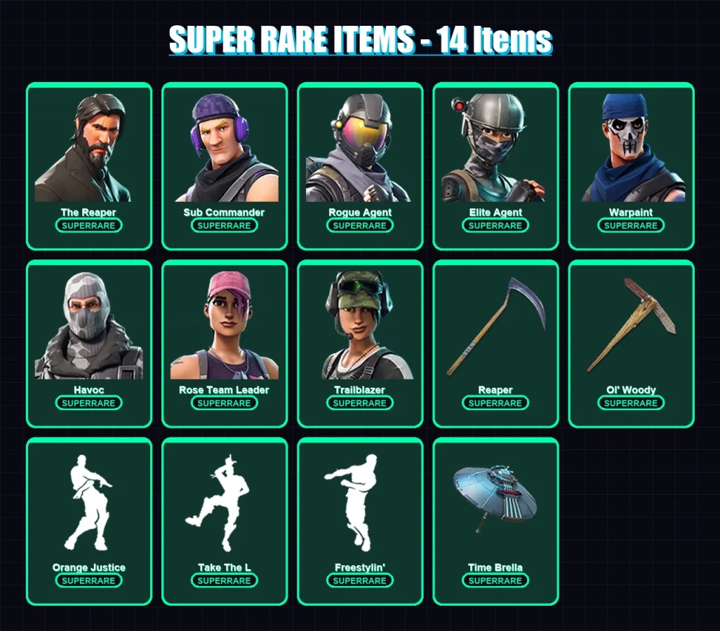 [PC/PSN] | The Reaper | Sub Commander | Rogue Agent | Elite Agent | Warpaint | 159 skin | 156 pickaxe | 124 emote | 119 glider | Lv1657