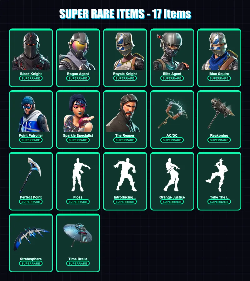[PS4/PS5/XBOX/PC] | Black Knight | Rogue Agent | Royale Knight | Elite Agent | Blue Squire | 71 skin | 48 pickaxe | 62 emote | 56 glider | Lv565