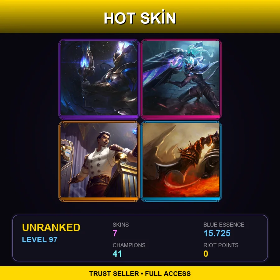 EUNE | Lv97 | Unranked | 7 Skin | 41 Champ — LoL account