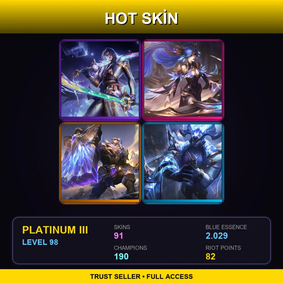 EUW | Lv98 | Platinum III | 91 Skin | 190 Champ