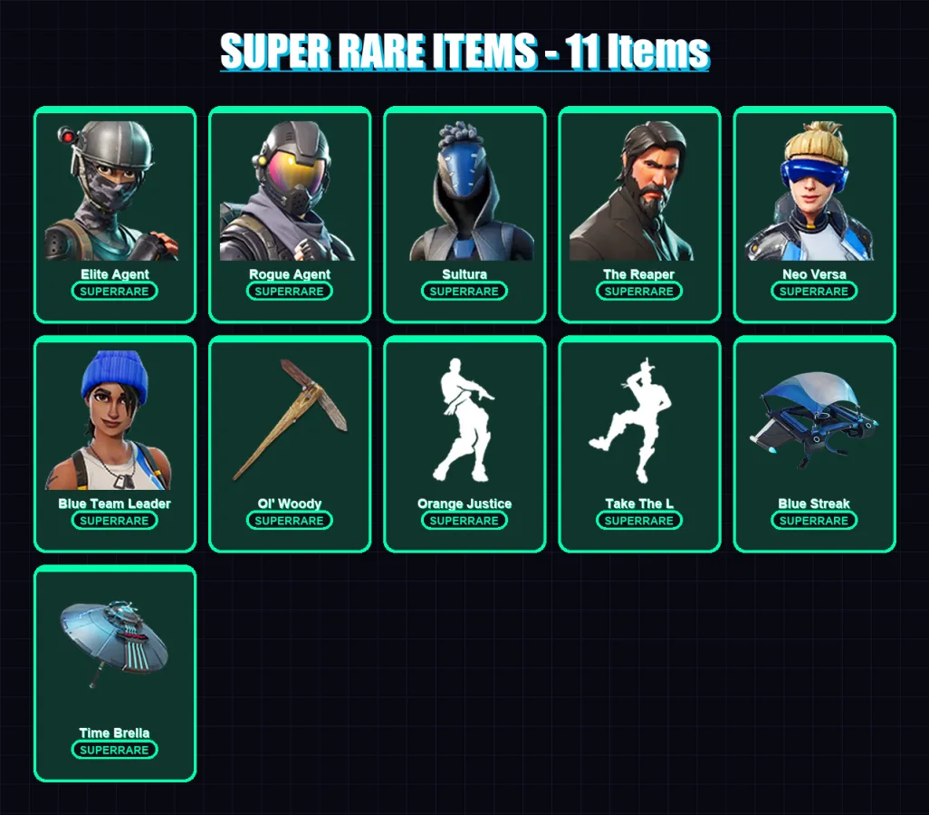 [PC/XBOX/PSN] | Elite Agent | Rogue Agent | Sultura | The Reaper | Neo Versa | 111 skin | 160 pickaxe | 151 emote | 135 glider | Lv2392