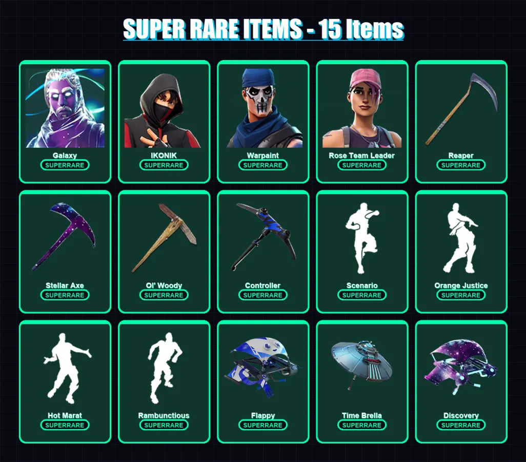 [PS4/PS5/XBOX/PC] | Galaxy | IKONIK | Warpaint | Rose Team Leader | Valor | 66 skin | 52 pickaxe | 66 emote | 52 glider | Lv688