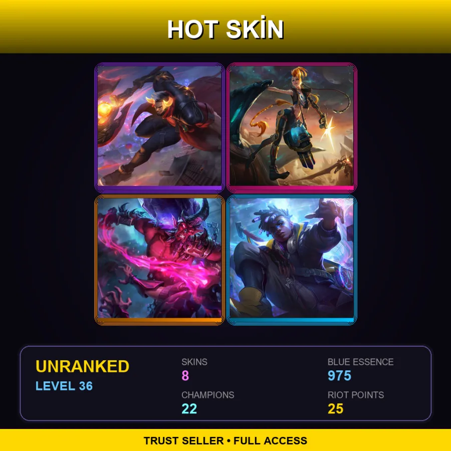 EUW | Lv36 | Unranked | 8 Skin | 22 Champ