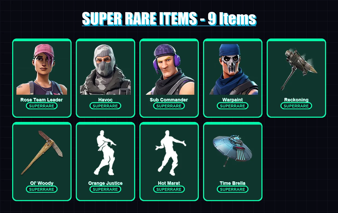 [PC/XBOX/PSN] | Rose Team Leader | Havoc | Sub Commander | Warpaint | Omega | 52 skin | 54 pickaxe | 48 emote | 45 glider | Lv635